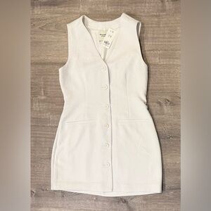Abercrombie & Fitch White Sleeveless Button-Down Mini Dress